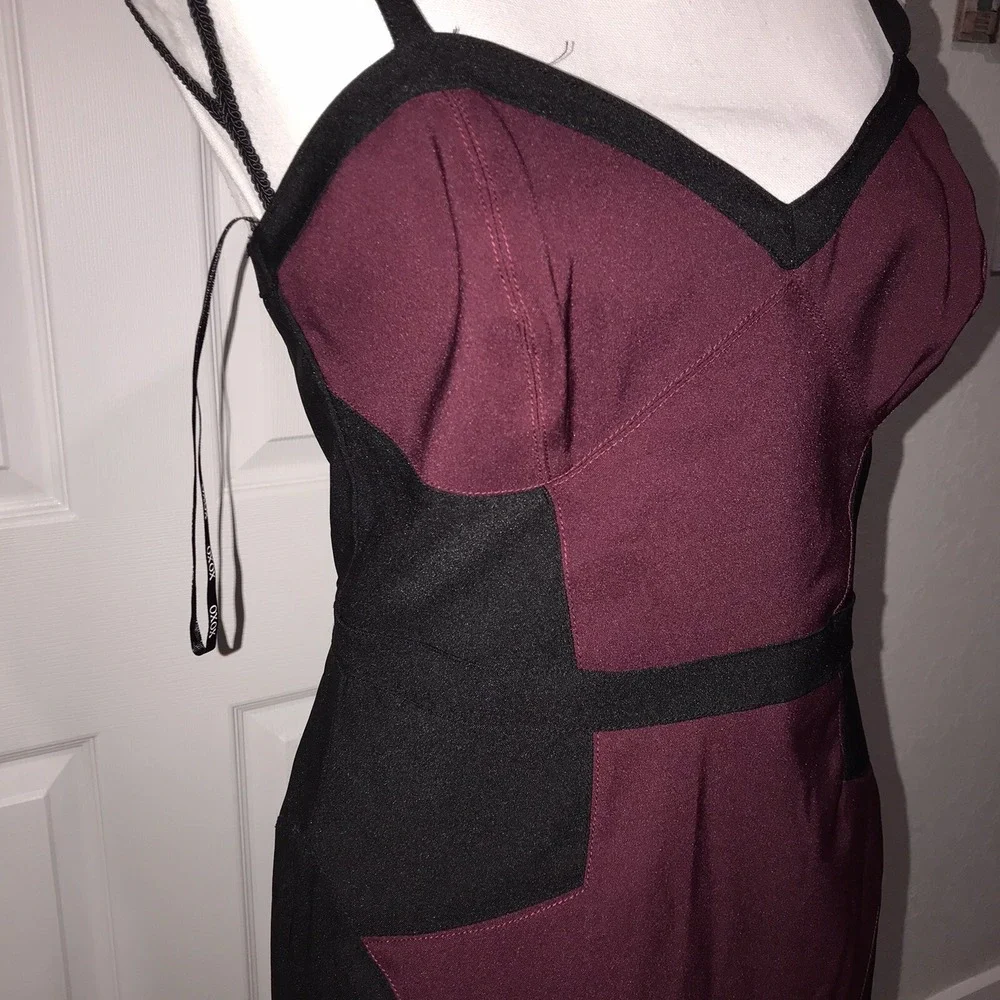 XOXO Colorblock Black Burgundy Sweetheart Neckline Spaghetti Strap Dress Sz 9/10 - Picture 7 of 13
